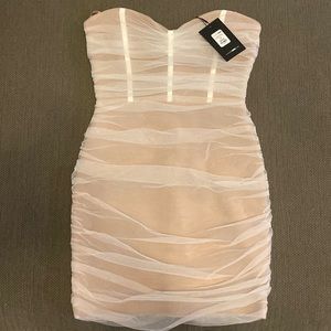 Never worn white/beige rushed dress from fashion nova.